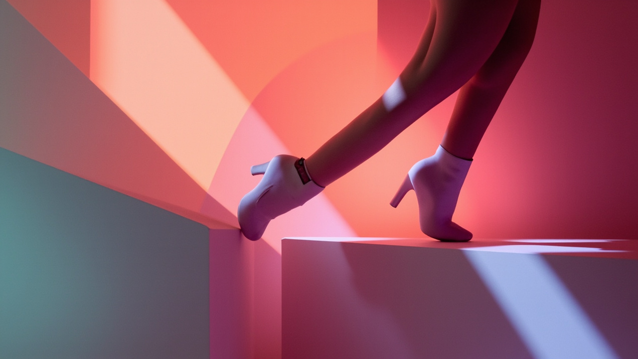 Abstract editorial illustration accompanying “The Boot, the Heel, and the Enduring Appeal of Kicking Play in Domina Webcam Spaces”.